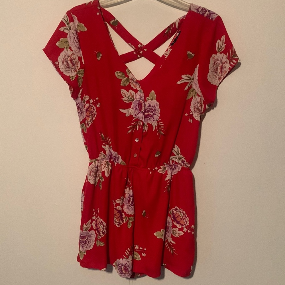 As You Wish Red Floral Romper